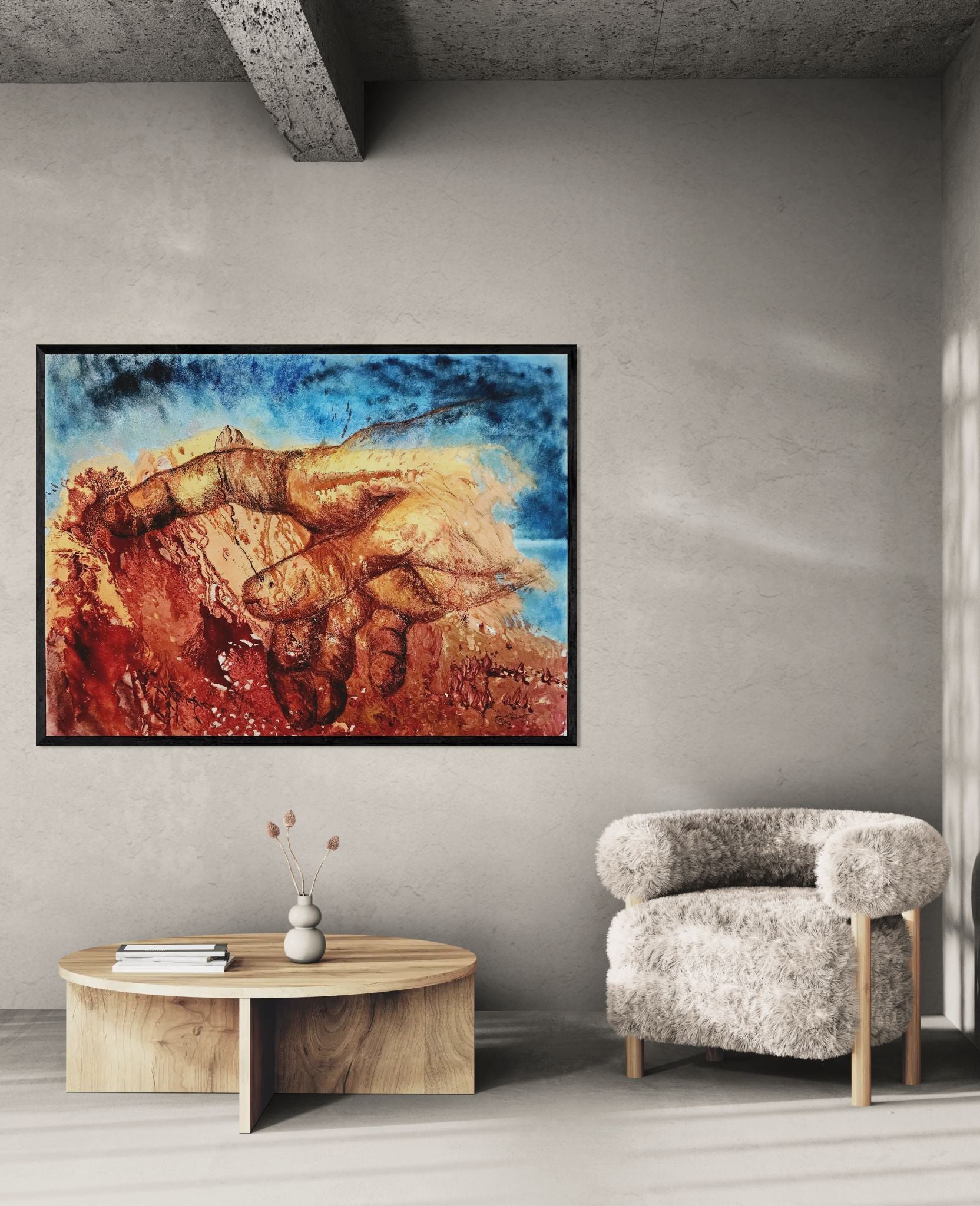 Kunstwerk: "Warten auf Godot", Premium Leinwand-Druck