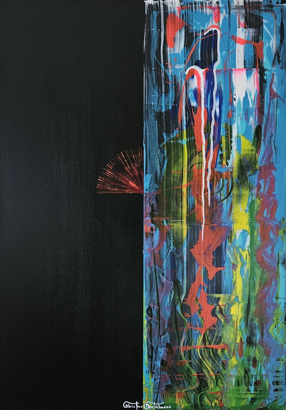 Zwischen Himmel und Hölle von Christine Deutschmann, abstraktes Gemälde, Kunstdruck auf Leinwand