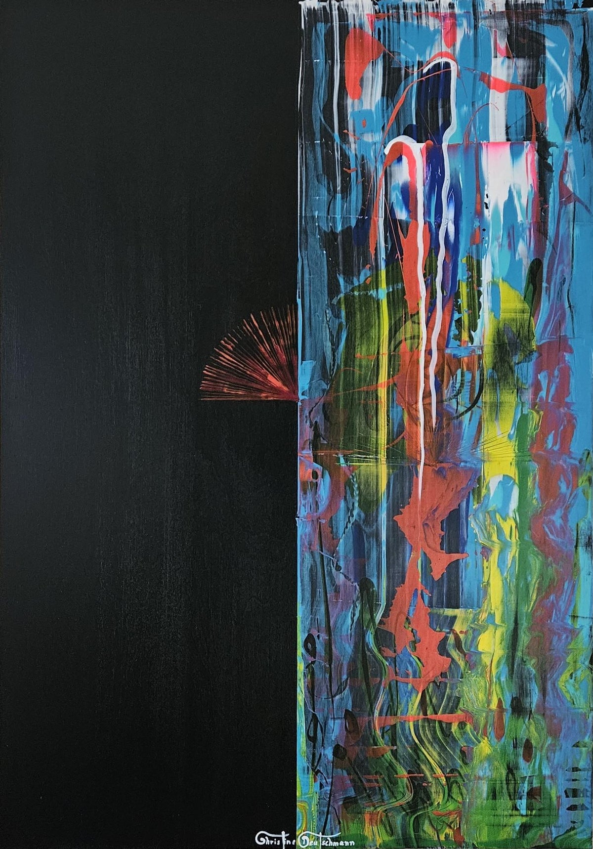 Zwischen Himmel und Hölle von Christine Deutschmann, abstraktes Gemälde, Kunstdruck auf Leinwand